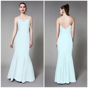 Betsey Johnson x Loren Gray 'Pearl Plunge' Light Aqua Blue Maxi Dress Sz 8 NWT